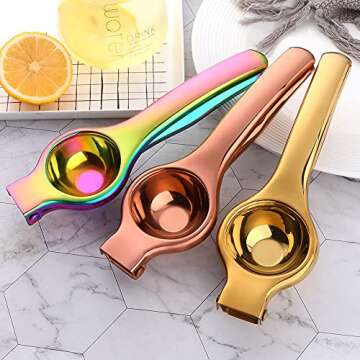 Lemon Squeezer Stainless Steel TUPMFG Manual Citrus Juicer Hand Press Squeezer for Fruits Heavy Duty Solid Metal lemon Press Gold