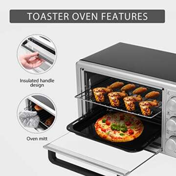 VIVOHOME 6-Slice Countertop Toaster Oven with Bake Pan, Broil Toasting Rack and Drag Hook, Oven Mitten Included, Stainless Steel, Silver