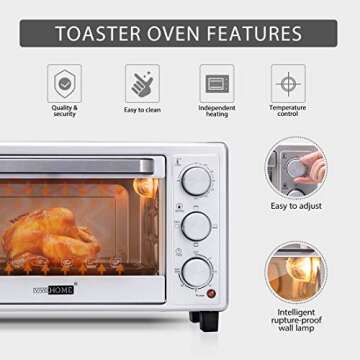 VIVOHOME 6-Slice Countertop Toaster Oven with Bake Pan, Broil Toasting Rack and Drag Hook, Oven Mitten Included, Stainless Steel, Silver