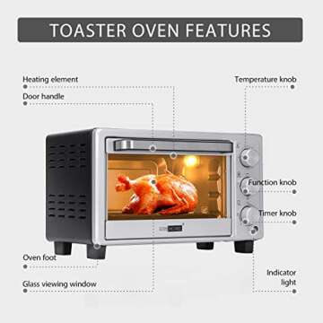 VIVOHOME 6-Slice Countertop Toaster Oven with Bake Pan, Broil Toasting Rack and Drag Hook, Oven Mitten Included, Stainless Steel, Silver