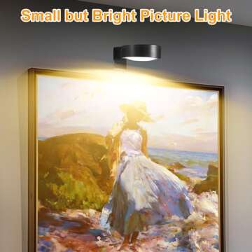 3Pcs Picture Lights for Wall Battery Operated, Magnetic Led Painting Light with Remote Dimmable and ...