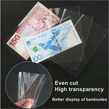 Dollar Bill Holder 100-Pack Clear Currency Sleeves