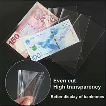 Dollar Bill Holder 100-Pack Clear Currency Sleeves