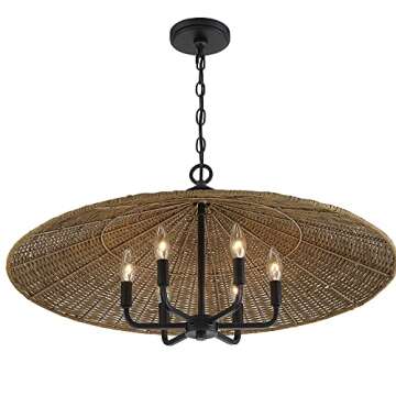 Savoy House Eman Farmhouse Rattan Pendant Light, 6-Light