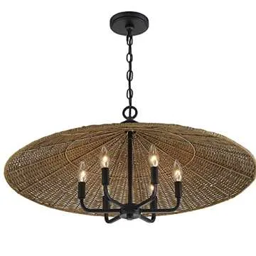 Savoy House Eman Farmhouse Rattan Pendant Light, 6-Light