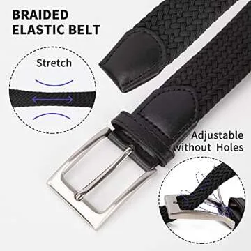 FAIRWIN Golf Belts for Men Woven Stretch 1.3" Elastic Braided Cloth Belts for Jeans Casual Fabric Stretchy Belts Mens