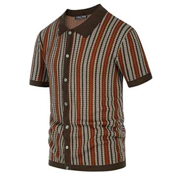 Men's Knit Polo Shirts 50s Retro Striped Shirt Italian Button Down Polos Casual Breathable Vintage S...