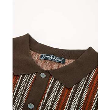 Men's Knit Polo Shirts 50s Retro Striped Shirt Italian Button Down Polos Casual Breathable Vintage Sweater Coffee