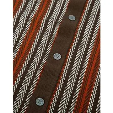 Men's Knit Polo Shirts 50s Retro Striped Shirt Italian Button Down Polos Casual Breathable Vintage Sweater Coffee