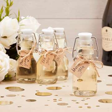 BLUE PANDA 15 Pack Small Swing Top Glass Bottles - 2 oz/60 ml Bottles with Lids, Stoppers, Tags & Jute Twine for Wedding Party
