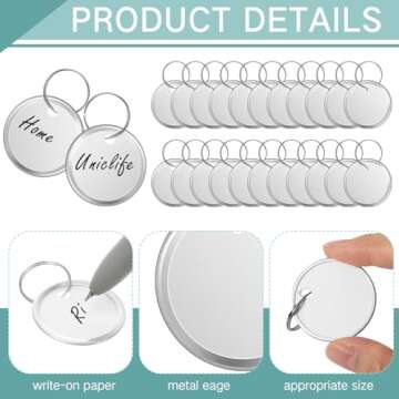 Hotop White Metal Rim Key Tags - 25 Pack for Easy Organization