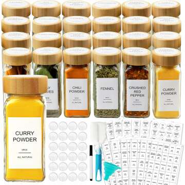 24 Pack Glass Spice Jars with Airtight Lids & Labels
