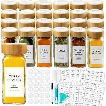 24 Pack Glass Spice Jars with Airtight Lids & Labels
