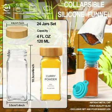 24 Pack Glass Spice Jars with Airtight Lids & Labels