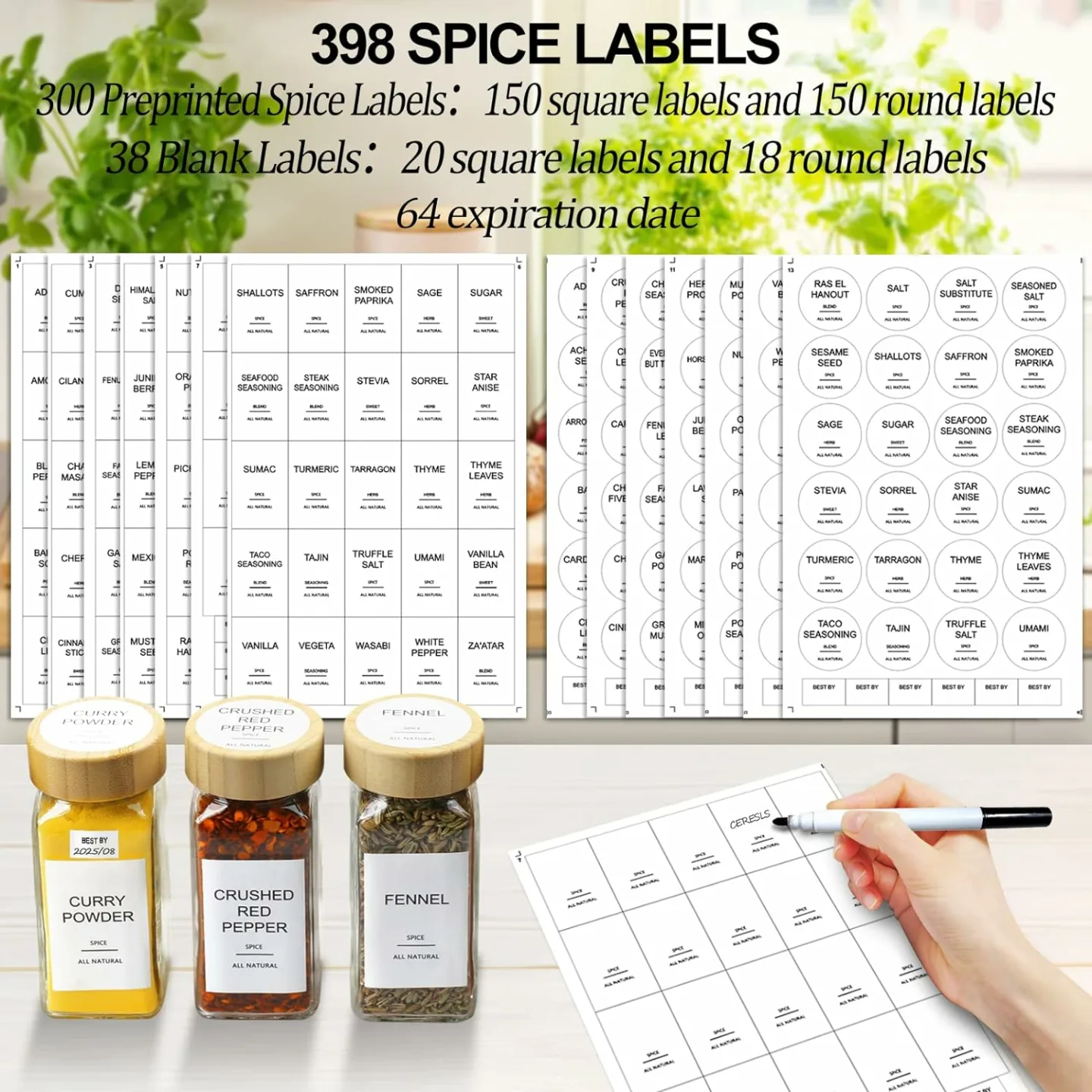 24 Pack Glass Spice Jars with Airtight Lids & Labels