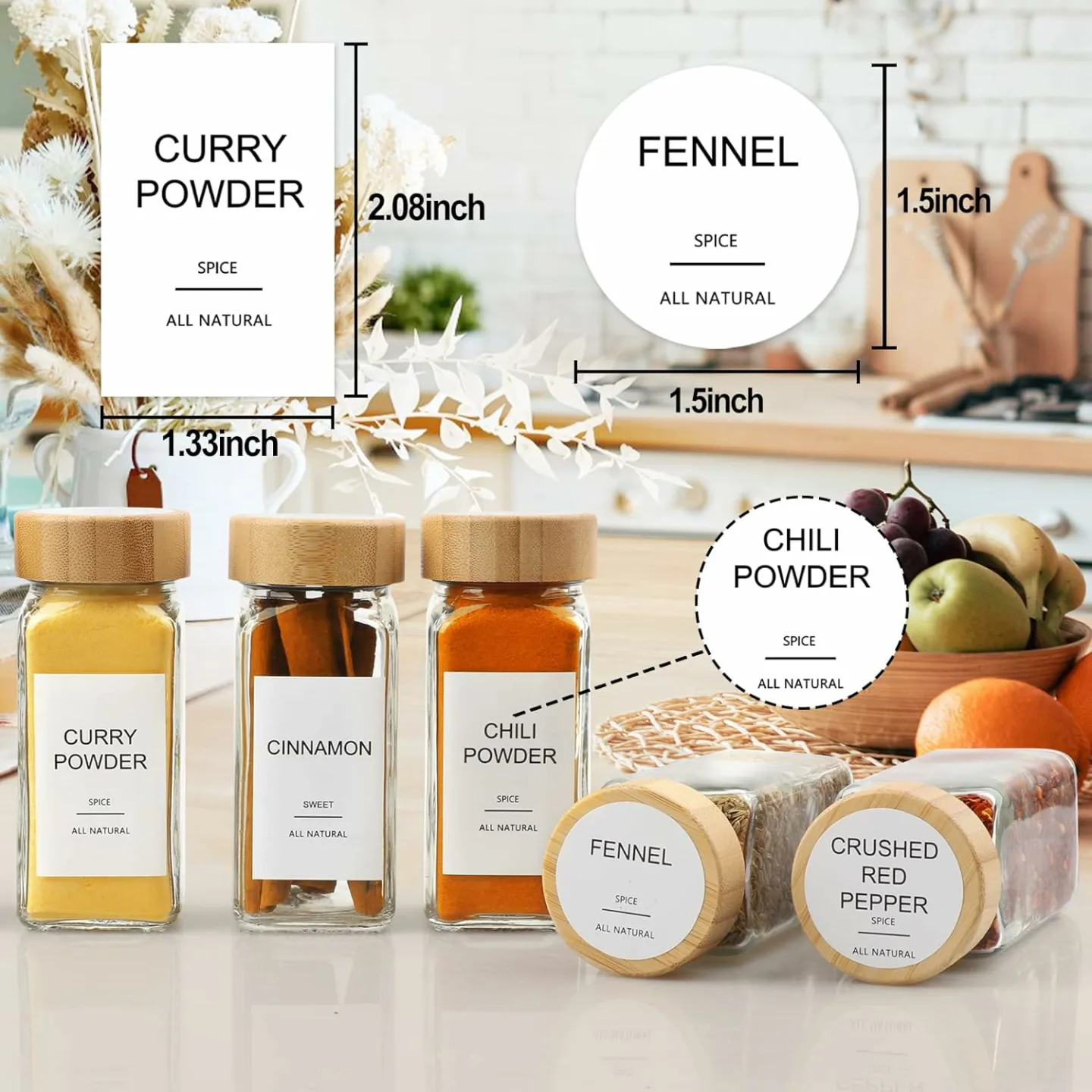 24 Pack Glass Spice Jars with Airtight Lids & Labels