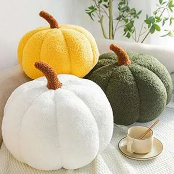 Wtosuhe Pumpkin Throw Pillows Soft Pumpkin Pillows Plush Toy, Halloween Fall Pillow Cute 3D Pumpkin-Shaped Plush Cushion, Fall Decorative Fluffy Throw Pillow Cushion(White, 7.9In)
