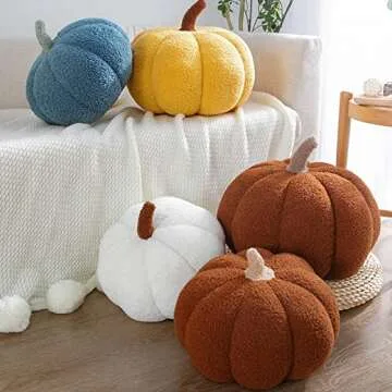 Wtosuhe Pumpkin Throw Pillows Soft Pumpkin Pillows Plush Toy, Halloween Fall Pillow Cute 3D Pumpkin-Shaped Plush Cushion, Fall Decorative Fluffy Throw Pillow Cushion(White, 7.9In)