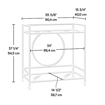 Sauder Lux Bar Cart Satin Gold Finish with Glass Shelves