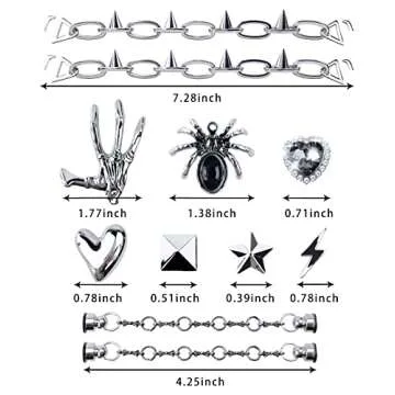 LINGWUERBA Bling Charms For Shoe With Chains,Spikes, Cool Gothic Emo Y2k pack,Party Goth Accessories for Rapper Biker Men Women (spike chains set)…
