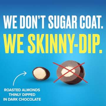 SkinnyDipped Dark Chocolate Cocoa Almonds, Healthy Snack, Plant Protein, Gluten Free, 3.5 Oz Resealable Bag, Pack of 1