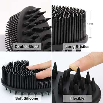 Upgrade Body Scrubber and Hair Shampoo Brush, All in One, Premium Silicone Loofah, Exfoliating Body Brush, Shower Scrubber for Body, Scalp Massager for Women, Men, Pet (1PC Black)
