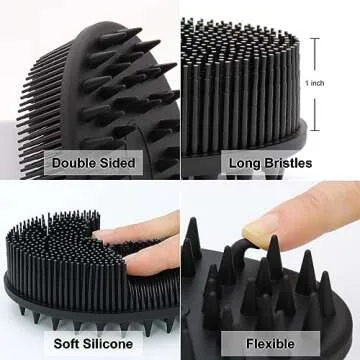 Upgrade Body Scrubber and Hair Shampoo Brush, All in One, Premium Silicone Loofah, Exfoliating Body Brush, Shower Scrubber for Body, Scalp Massager for Women, Men, Pet (1PC Black)