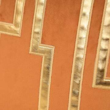 Alerfa Gold Leather Striped Orange Throw Pillow Cover 18x18 Inch, Geometric Luxury Decorative Embroidered Velvet Pillow Cover for Couch Living Room Bedroom