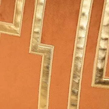 Alerfa Gold Leather Striped Orange Throw Pillow Cover 18x18 Inch, Geometric Luxury Decorative Embroidered Velvet Pillow Cover for Couch Living Room Bedroom