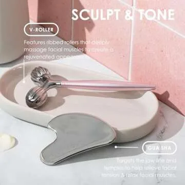 JAPONESQUE SKINTherapy Contouring Facial Tool V Roller for Lymphatic Drainage, Facial Massage, Relieves Tension and Improves Absorption of Skin Care Products