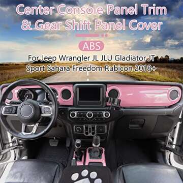 Bonbo Interior Accessories Center Console Panel Dashboard Trim & Gear Shift Panel Cover for Jeep Wrangler JL JLU Sports Sahara Freedom Rubicon Unlimited Gladiator JT 2018-2022 4PCS (Pink)