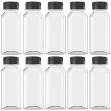 HNXAZG 10 Pcs 8 Oz Plastic Juice Bottles Empty Clear Containers with Tamper Proof Lids for Juice, Mi...