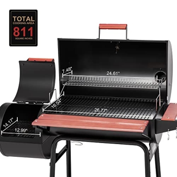 Royal Gourmet 30-Inch Charcoal Grill and Smoker with Side Table