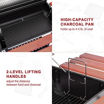 Royal Gourmet 30-Inch Charcoal Grill and Smoker with Side Table