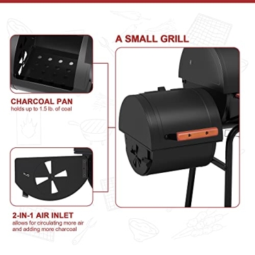 Royal Gourmet 30-Inch Charcoal Grill and Smoker with Side Table