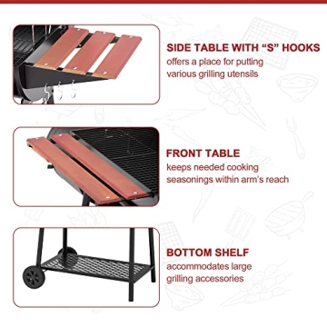 Royal Gourmet 30-Inch Charcoal Grill and Smoker with Side Table