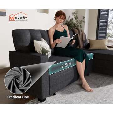 Wakefit Sleeper Sofa Bed with Storage Chaise | Deep Grey