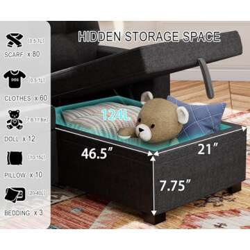 Wakefit Sleeper Sofa Bed with Storage Chaise | Deep Grey