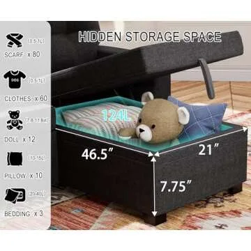 Wakefit Sleeper Sofa Bed with Storage Chaise | Deep Grey