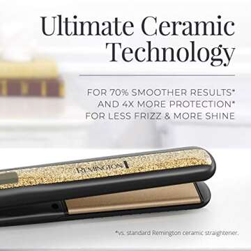 Remington S6501 1” Ultimate Ceramic Flat Iron with Protection Against Frizz, Smooth Glide Hair Str...