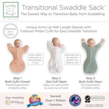 SwaddleDesigns Transitional Swaddle Sack with Arms Up Half-Length Sleeves and Mitten Cuffs, Tiny Triangles, Pink, Small, 0-3mo, 6-14 lbs (Parents' Picks Award Winner, Easy Transition with Better Sleep)