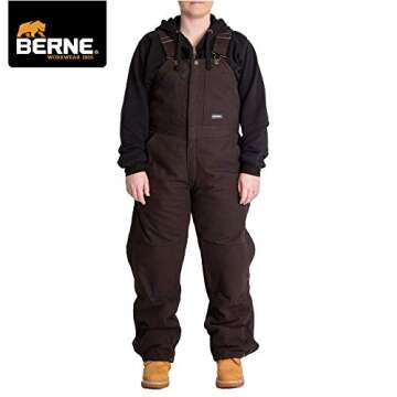 Berne Women's Softstone Duck Insulated Bib Overall, Medium Regular, Dark Brown