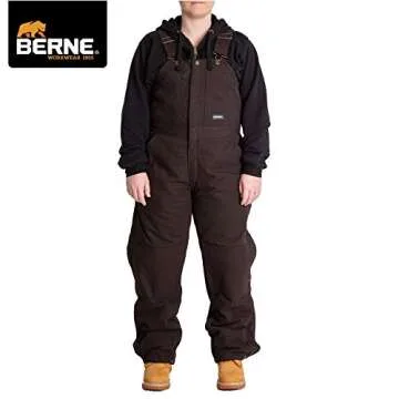 Berne Women's Softstone Duck Insulated Bib Overall, Medium Regular, Dark Brown