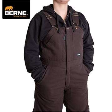 Berne Women's Softstone Duck Insulated Bib Overall, Medium Regular, Dark Brown