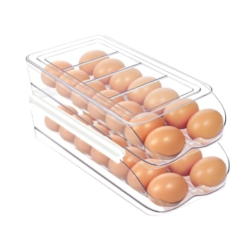 MesRosa Automatic Egg Holder for Fridge - Space-Saving, Stackable, Clear Plastic Organizer
