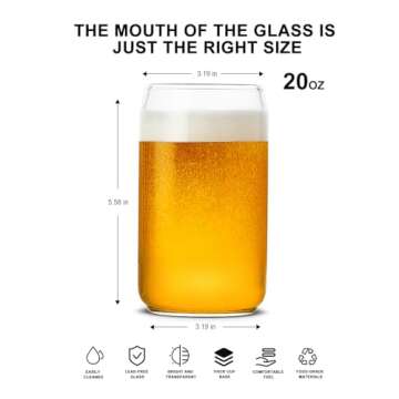 LUXU Beer Glass, 20 oz Can Shaped Beer Glasses Set of 4 -Craft Drinking Glasses,Large Beer Glasses f...