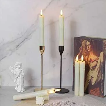 Mavandes Flameless Flickering Taper Candles Two Remote, 7.5 Inch Ivory Battery Operated LED Window Candles Timer,Set of 6 Plastic 3D-Wick Dripping-Wax Effect Flameless Candlesticks(0.86”Dia,Warm Fire)