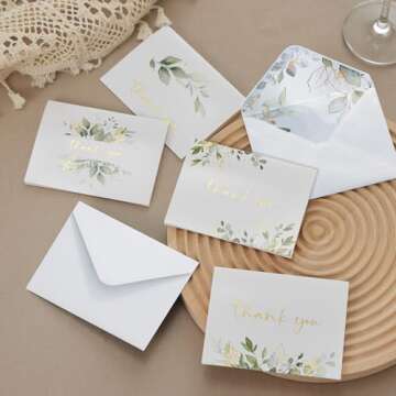 Elegant Gold Foil Greenery Thank You Cards Set