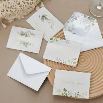 Elegant Gold Foil Greenery Thank You Cards Set