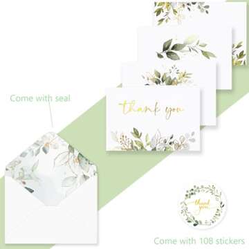 Elegant Gold Foil Greenery Thank You Cards Set
